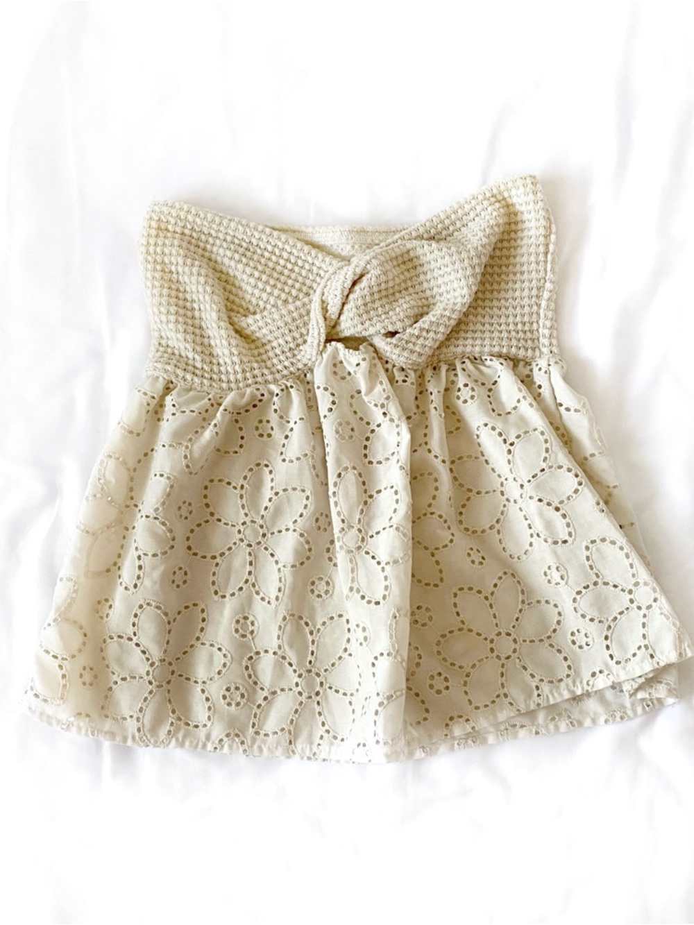 Summer Tan Eyelet Floral Tube Top